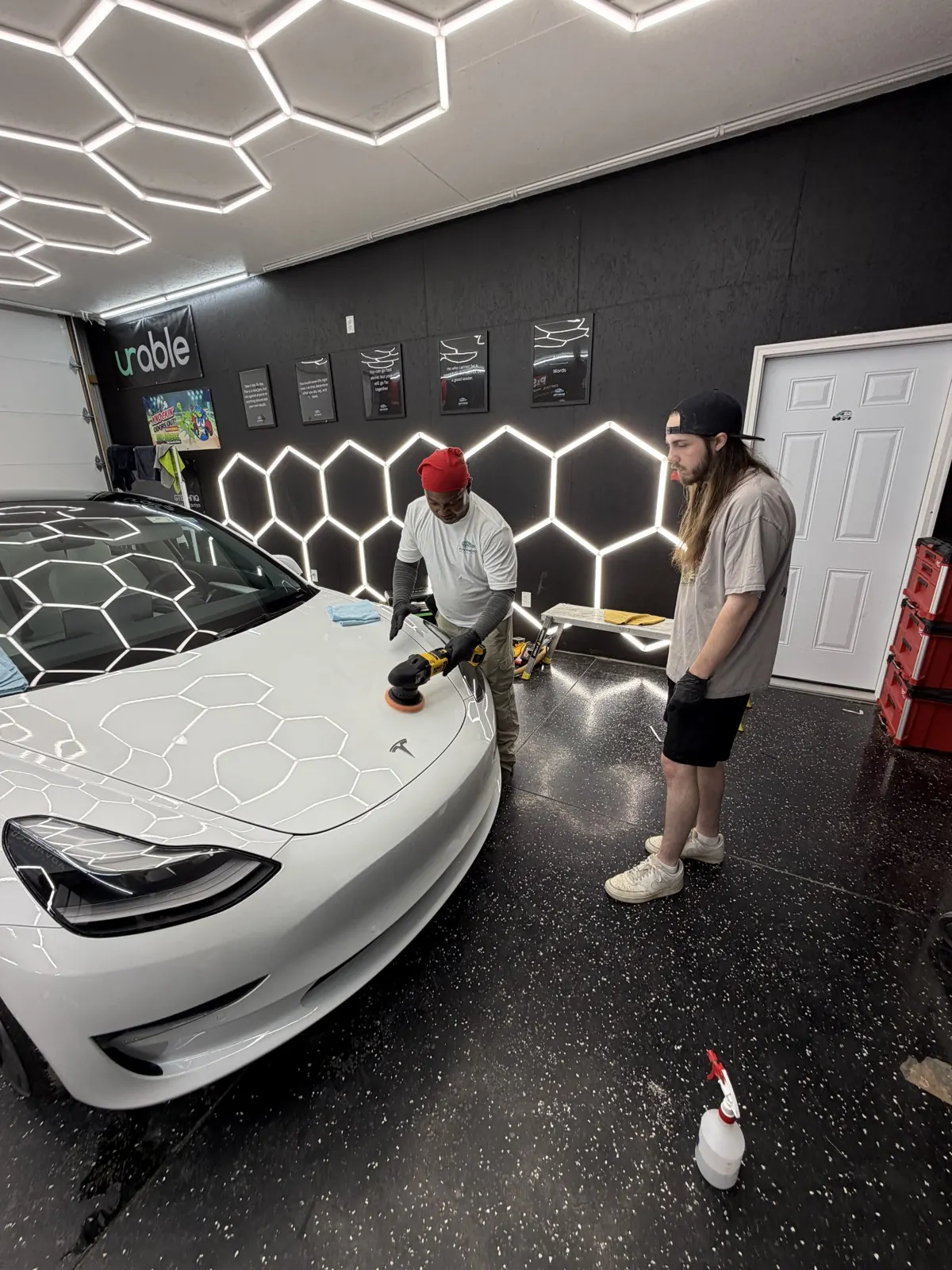 Tesla in AMD's Gtechniq coating bay near Middletown, Louisville