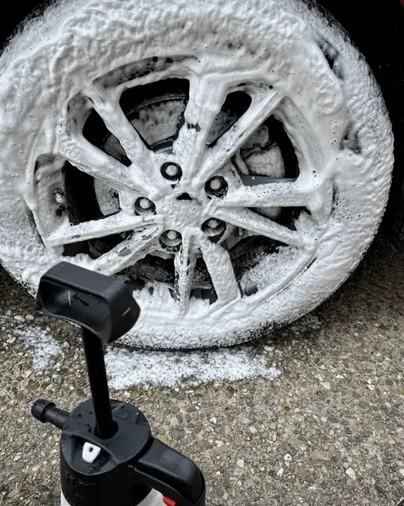 Wheel foamed and agitated during an AMD exterior detail in Louisville