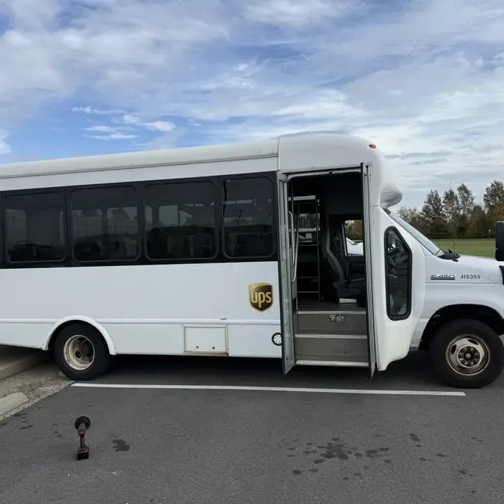 Shuttle bus detailed on site by AMD in Louisville