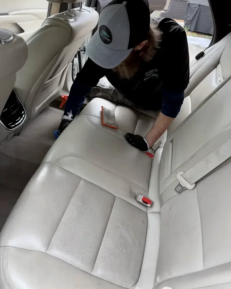 Leather seats being exfoliated, Advanced Mobile Detailing mobile detailing near Prospect, KY