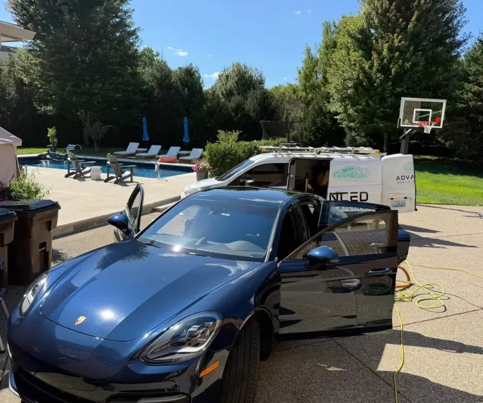 Blue sports car with fresh protection after an AMD detail in Louisville
